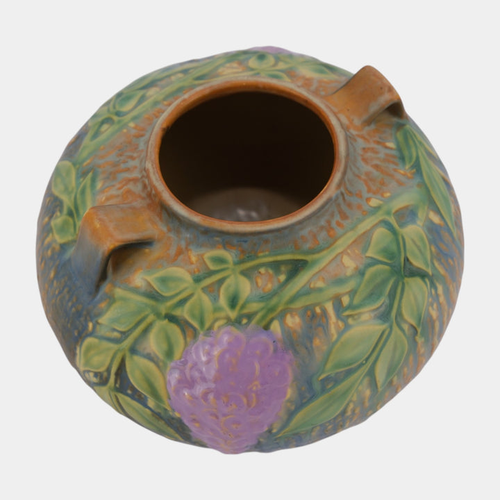 Roseville Wisteria Blue 1933 Vintage Arts And Crafts Pottery Handled Vase 637-6