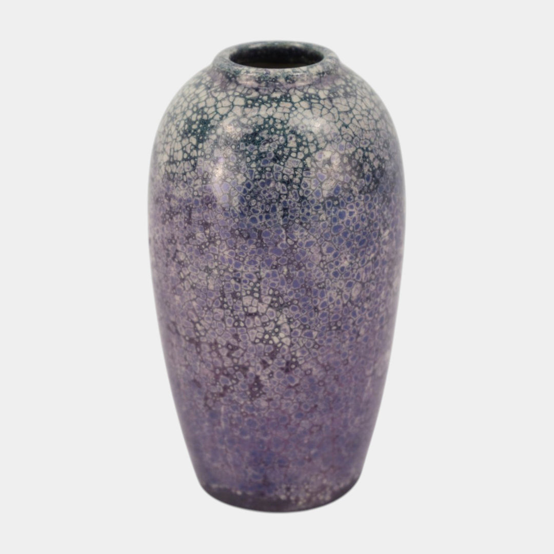 Weller Lustre Cloudburst 1921 Art Pottery Purple White Crackle Ceramic Vase