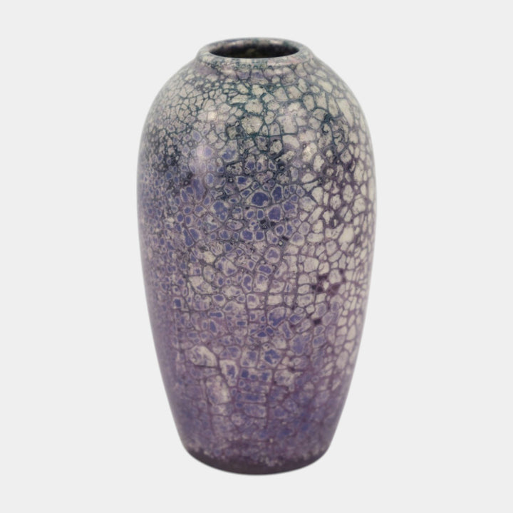 Weller Lustre Cloudburst 1921 Art Pottery Purple White Crackle Ceramic Vase