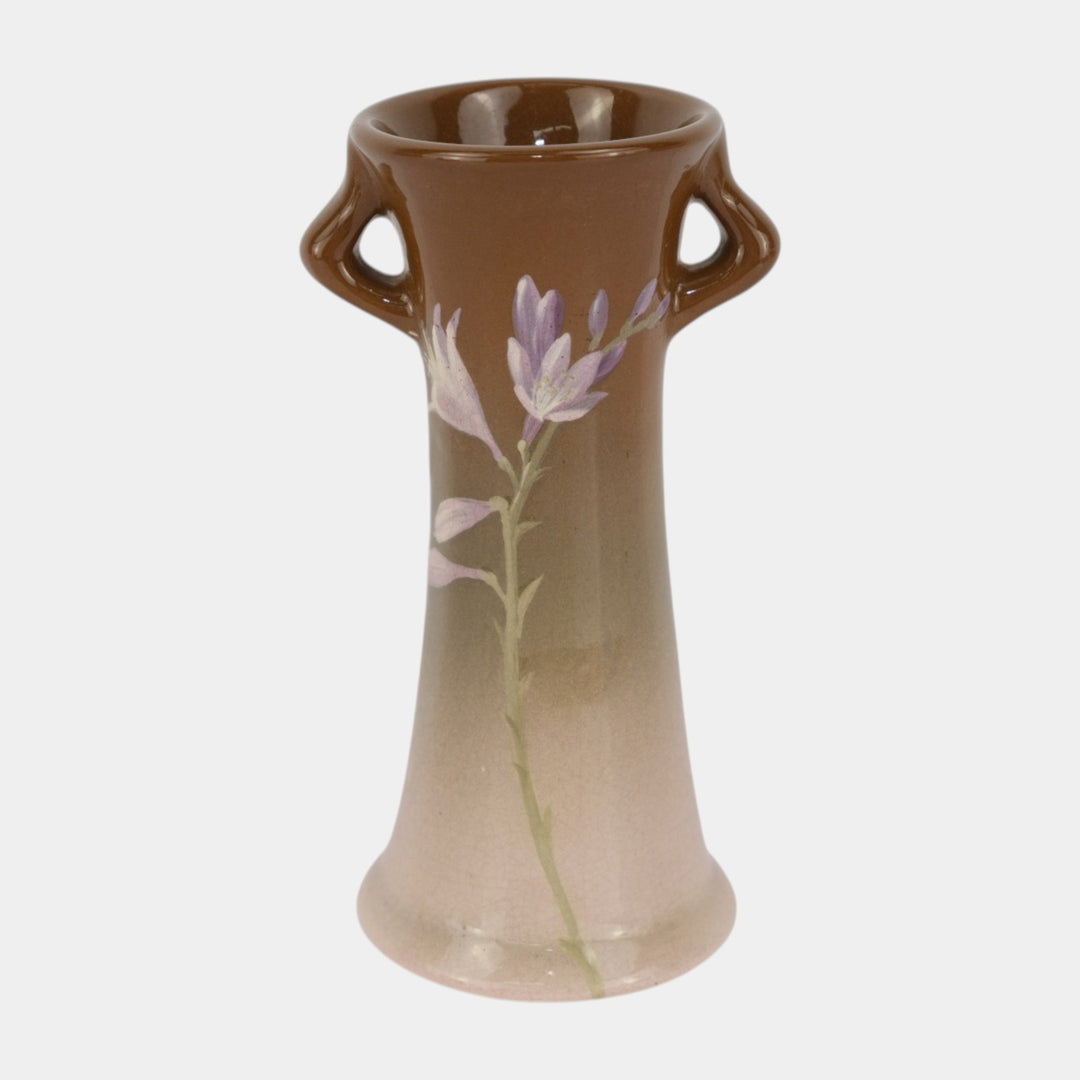 Owens Lotus Early 1900s Art Pottery Gray Hand Painted Floral Vase Chilcote