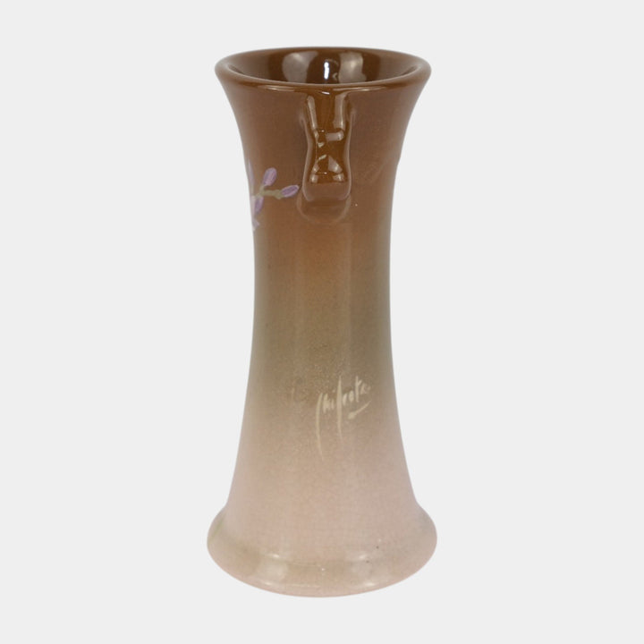 Owens Lotus Early 1900s Art Pottery Gray Hand Painted Floral Vase Chilcote