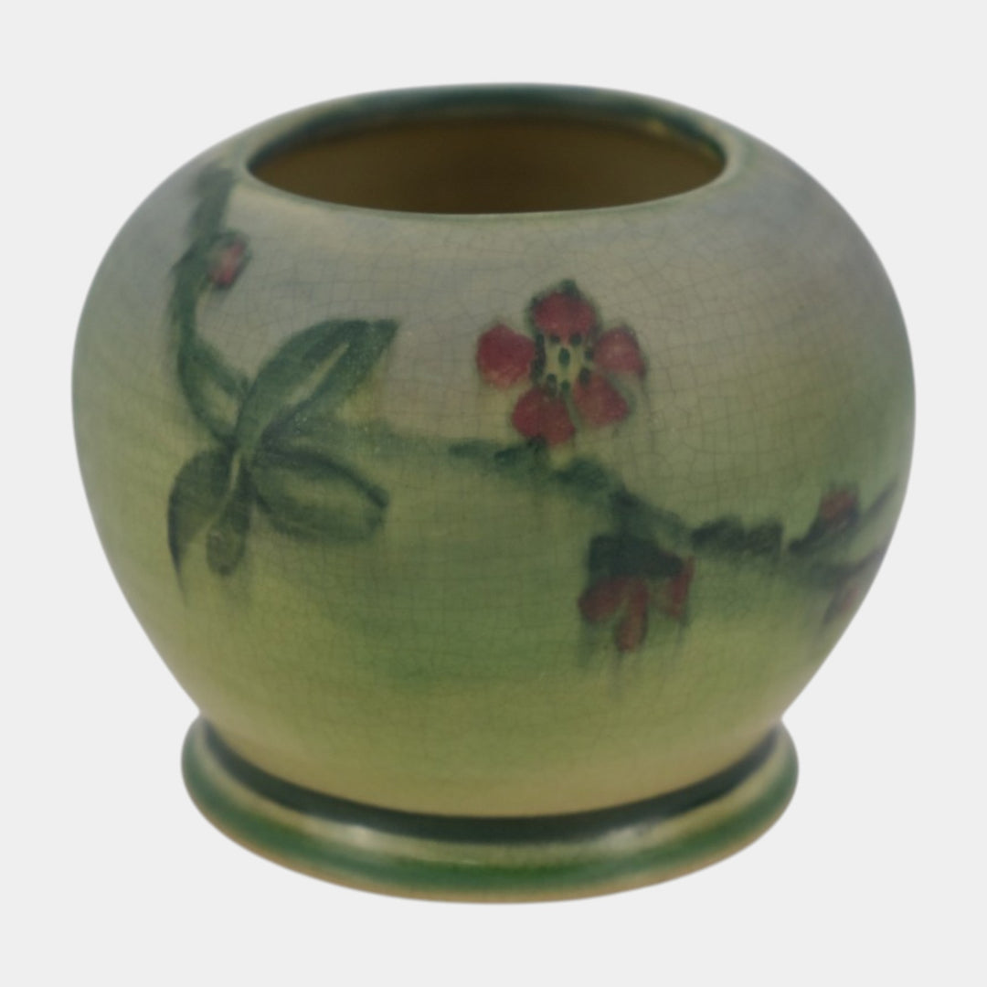 Weller Hudson 1920s Vintage Art Pottery Hand Painted Pedestal Orb Vase England - Just Art Pottery
