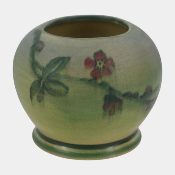 Weller Hudson 1920s Vintage Art Pottery Hand Painted Pedestal Orb Vase England - Just Art Pottery