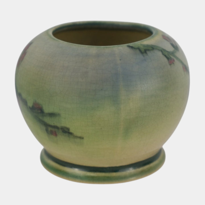 Weller Hudson 1920s Vintage Art Pottery Hand Painted Pedestal Orb Vase England - Just Art Pottery