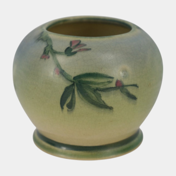Weller Hudson 1920s Vintage Art Pottery Hand Painted Pedestal Orb Vase England - Just Art Pottery