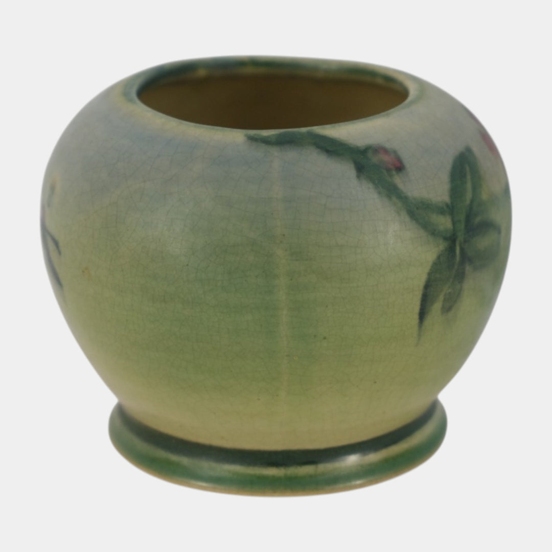Weller Hudson 1920s Vintage Art Pottery Hand Painted Pedestal Orb Vase England - Just Art Pottery