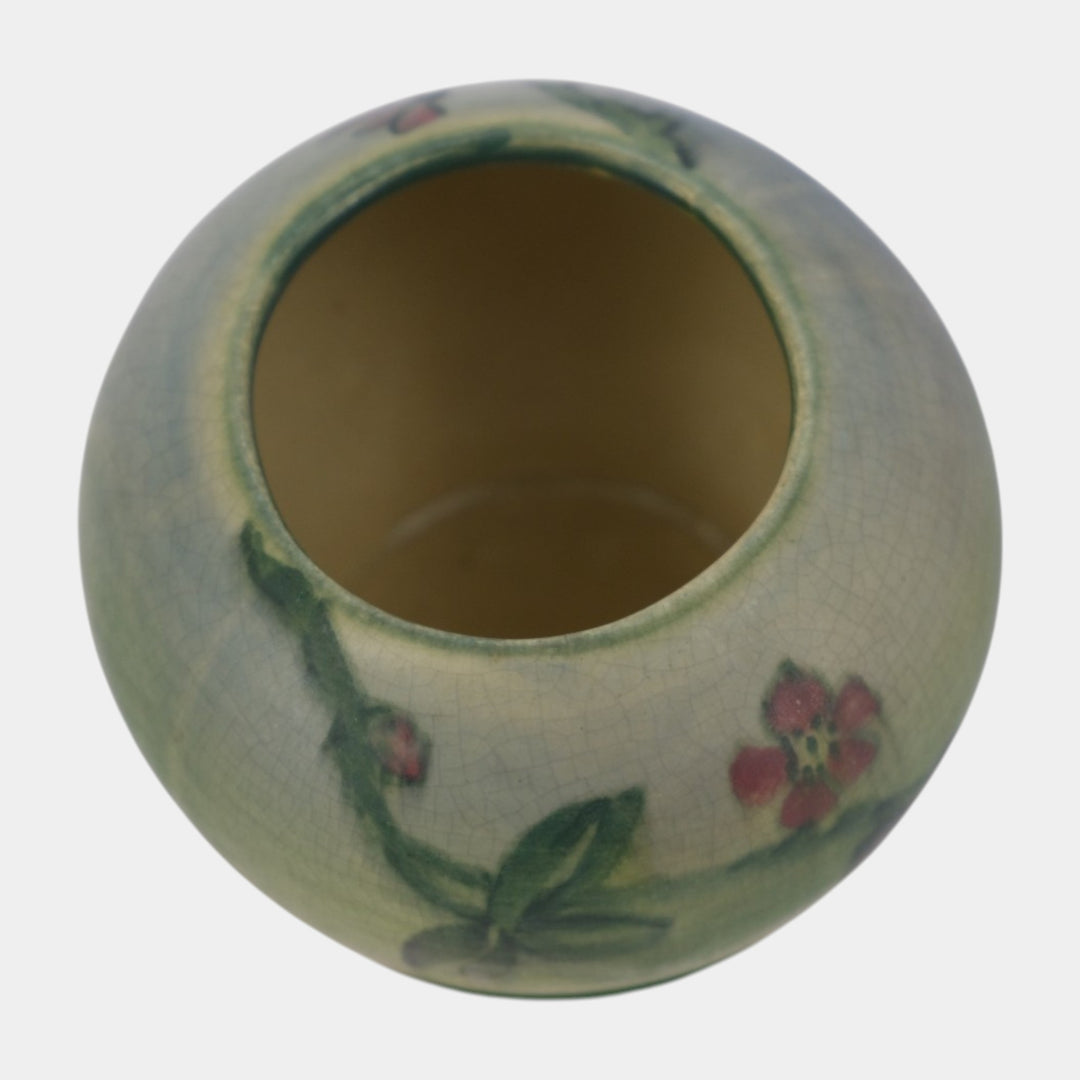 Weller Hudson 1920s Vintage Art Pottery Hand Painted Pedestal Orb Vase England - Just Art Pottery