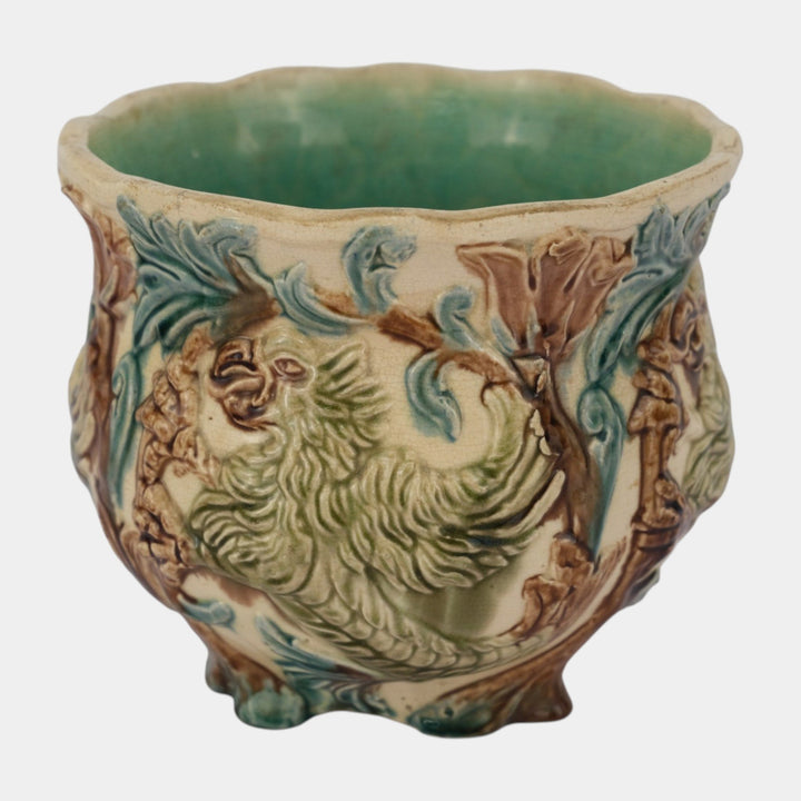 Owens Pottery Early 1900s Green Brown Majolica Griffin Jardiniere 551-8