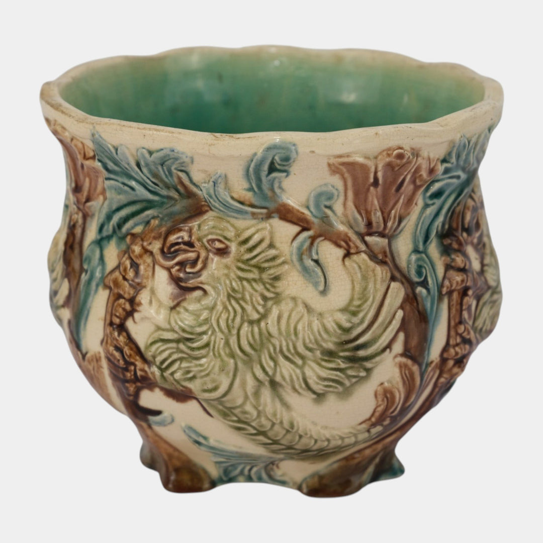 Owens Pottery Early 1900s Green Brown Majolica Griffin Jardiniere 551-8