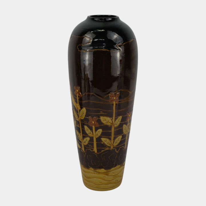 Weller Dickens Ware 1900s Art Pottery Carved Woman In Garden Scenic Vase