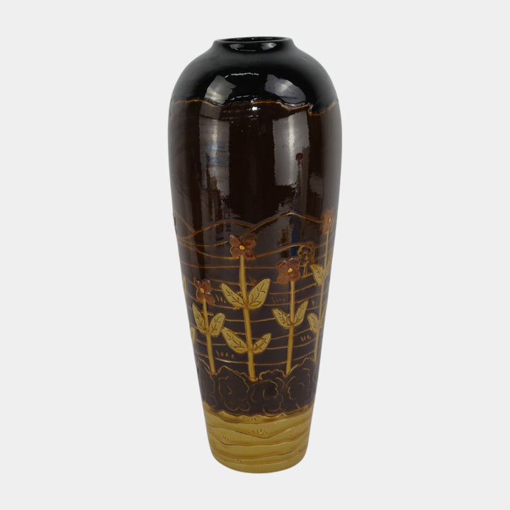Weller Dickens Ware 1900s Art Pottery Carved Woman In Garden Scenic Vase