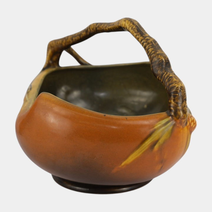 Roseville Pine Cone Brown 1936 Vintage Art Deco Pottery Large Ceramic Basket 339