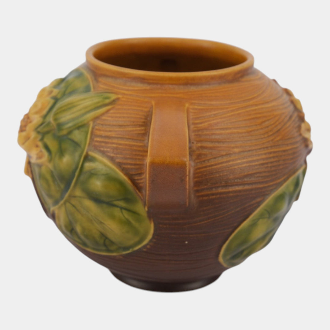 Roseville Water Lily Brown 1943 Vintage Art Pottery Ceramic Bowl Vase 437-6