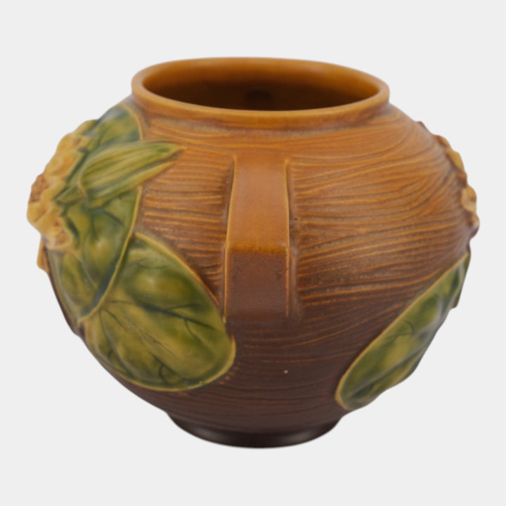 Roseville Water Lily Brown 1943 Vintage Art Pottery Ceramic Bowl Vase 437-6