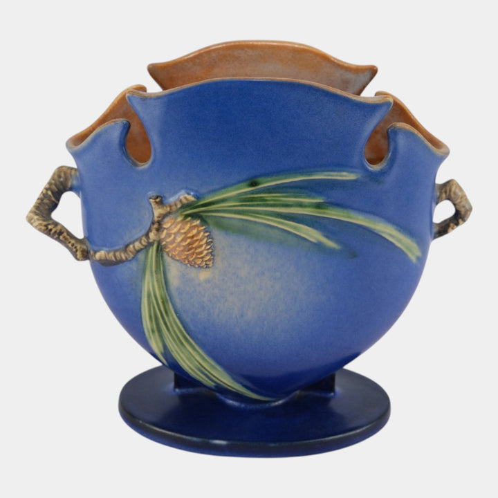 Roseville Pine Cone Blue 1936 Vintage Art Pottery Ceramic Pillow Vase 845-8