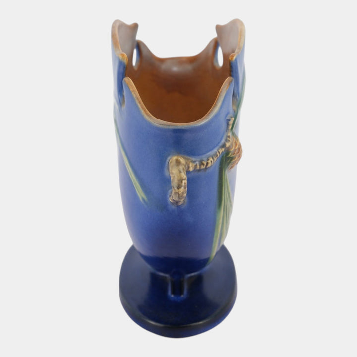 Roseville Pine Cone Blue 1936 Vintage Art Pottery Ceramic Pillow Vase 845-8