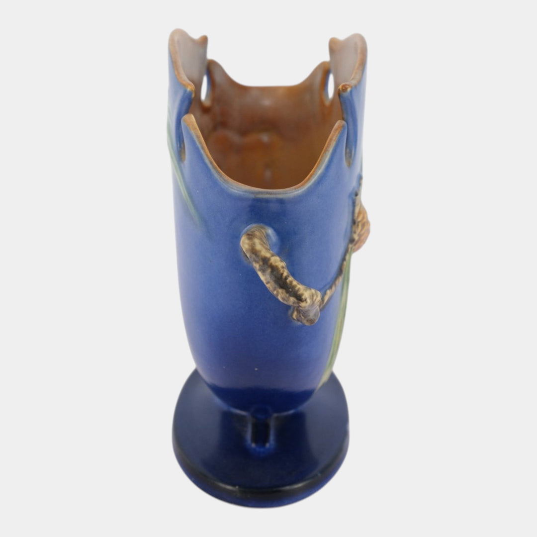 Roseville Pine Cone Blue 1936 Vintage Art Pottery Ceramic Pillow Vase 845-8