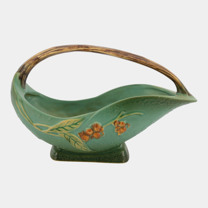 Roseville Bittersweet Green 1951 Mid Century Modern Ceramic Basket 810-10