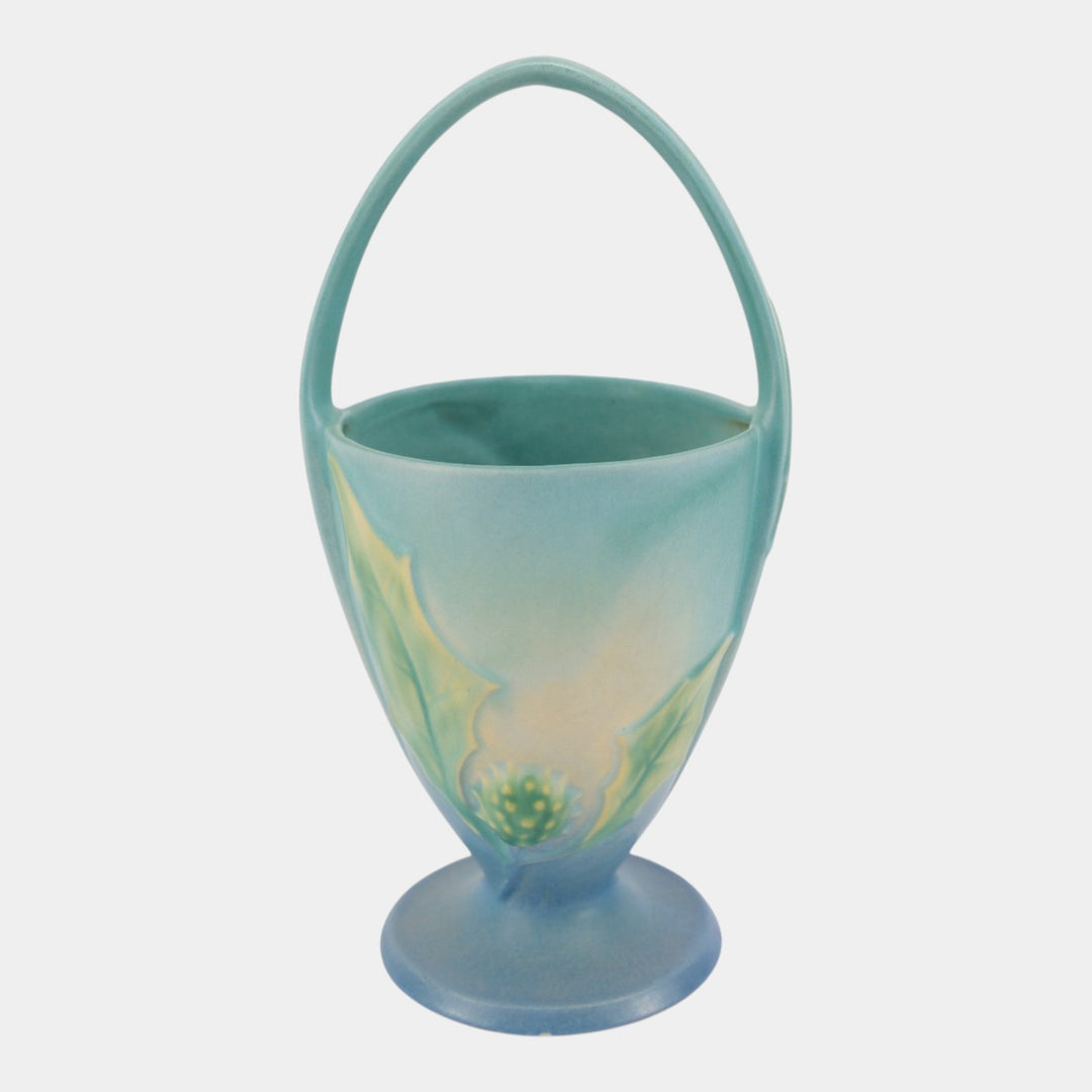 Roseville Thornapple Blue 1937 Vintage Art Deco Pottery Ceramic Basket 342-10