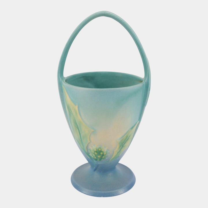 Roseville Thornapple Blue 1937 Vintage Art Deco Pottery Ceramic Basket 342-10