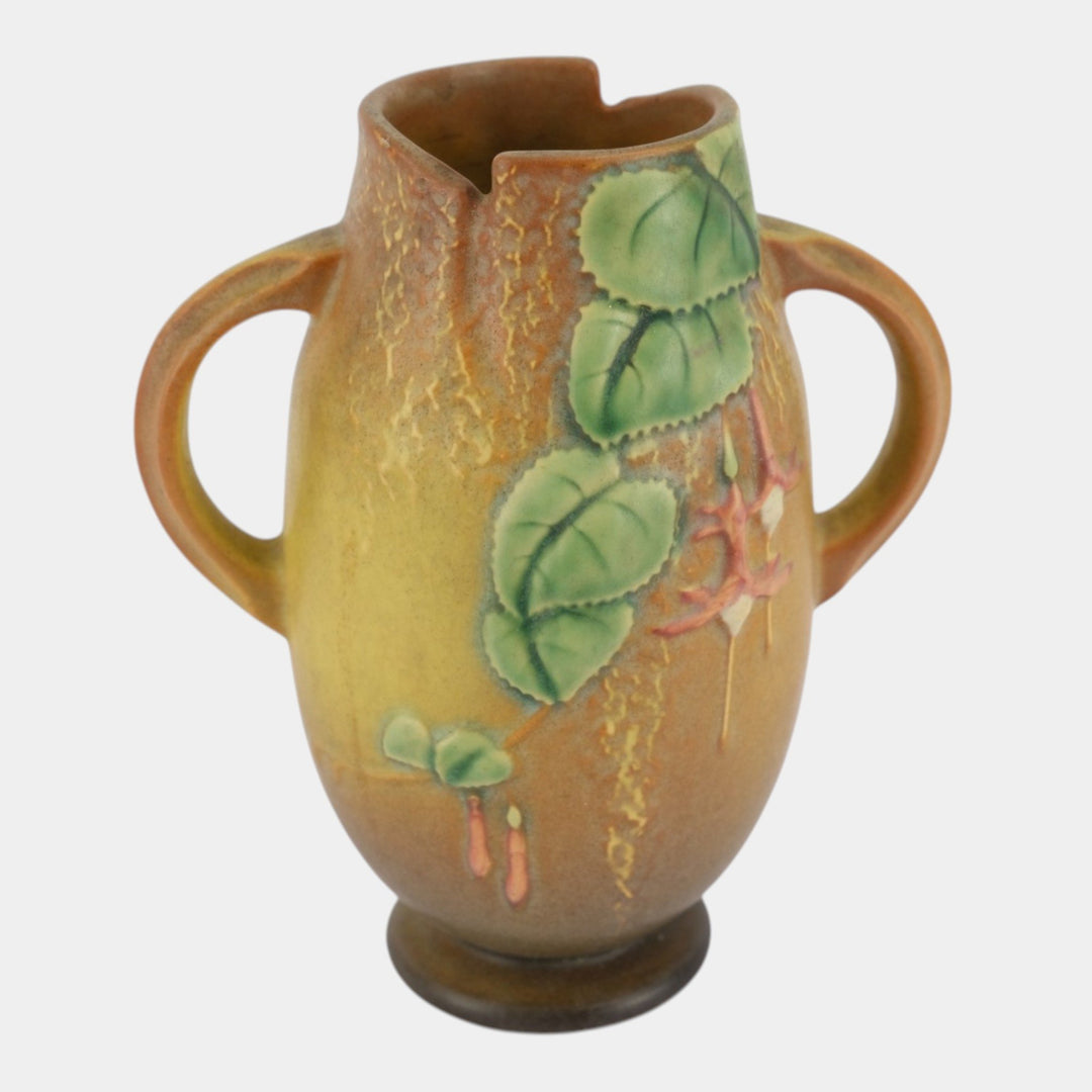 Roseville Fuchsia Brown 1938 Vintage Art Pottery Ceramic Handled Vase 894-7