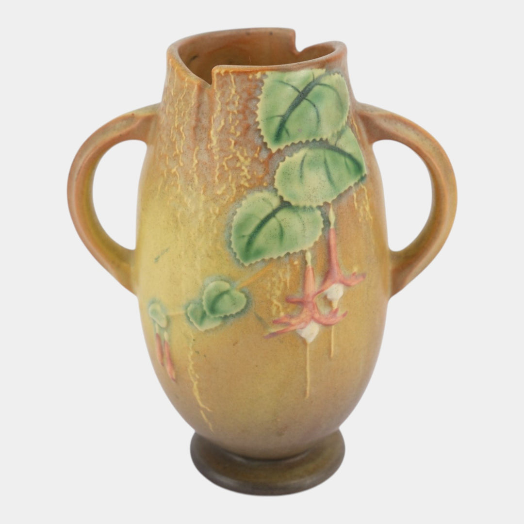 Roseville Fuchsia Brown 1938 Vintage Art Pottery Ceramic Handled Vase 894-7