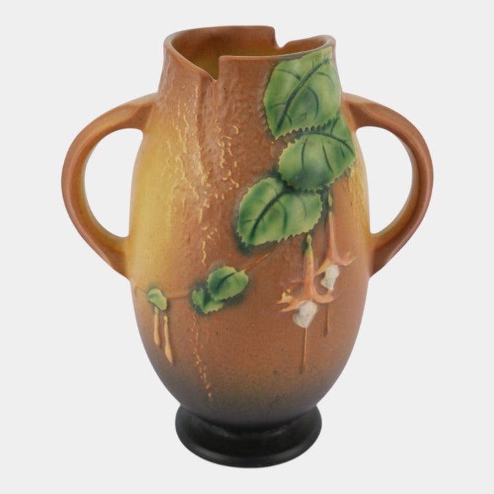 Roseville Fuchsia Brown 1938 Vintage Art Pottery Ceramic Handled Vase 894-7