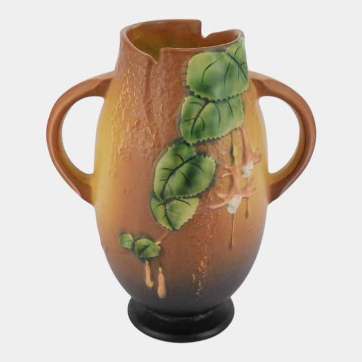 Roseville Fuchsia Brown 1938 Vintage Art Pottery Ceramic Handled Vase 894-7
