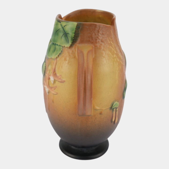 Roseville Fuchsia Brown 1938 Vintage Art Pottery Ceramic Handled Vase 894-7