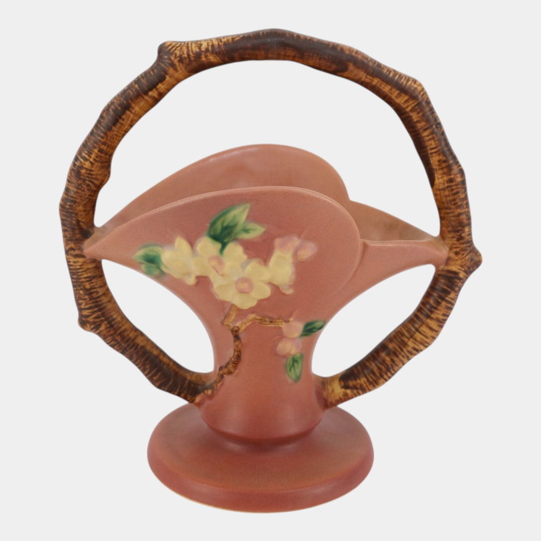 Roseville Apple Blossom Pink 1949 Vintage Art Pottery Ceramic Basket 309-8