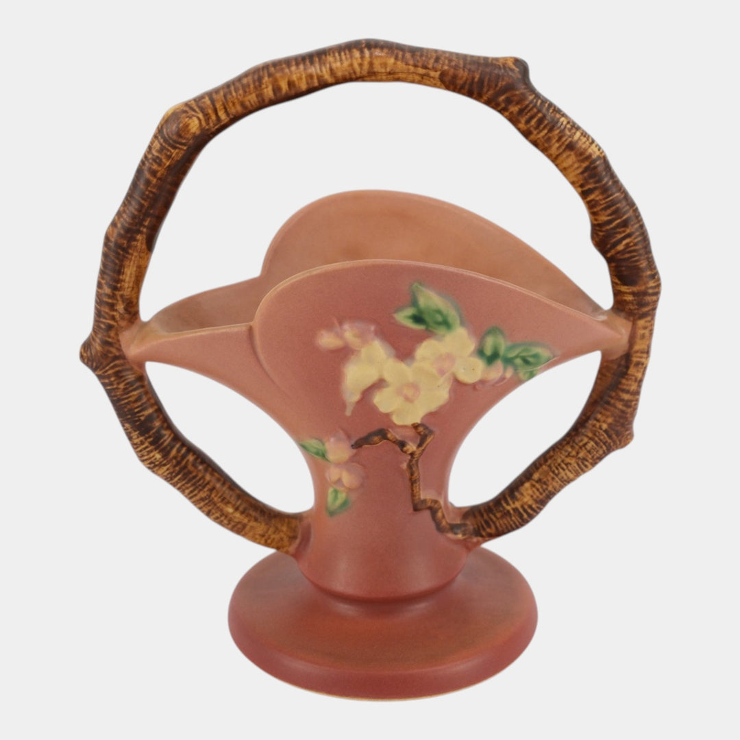 Roseville Apple Blossom Pink 1949 Vintage Art Pottery Ceramic Basket 309-8