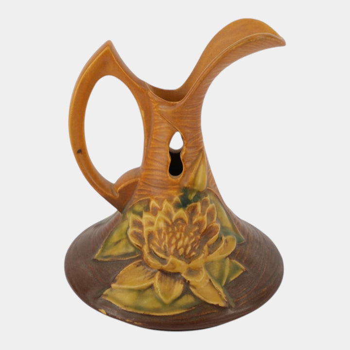 Roseville Water Lily Brown 1943 Vintage Art Deco Pottery Ceramic Ewer 10-6