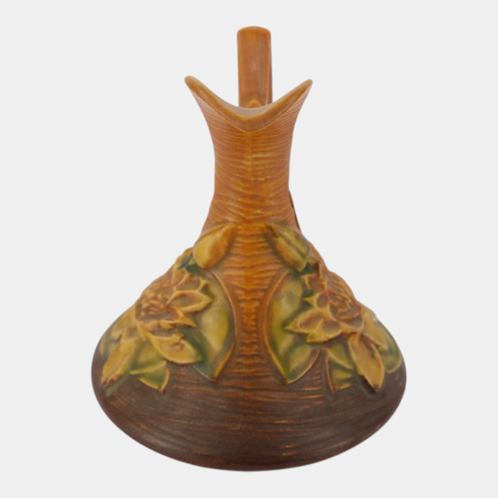 Roseville Water Lily Brown 1943 Vintage Art Deco Pottery Ceramic Ewer 10-6