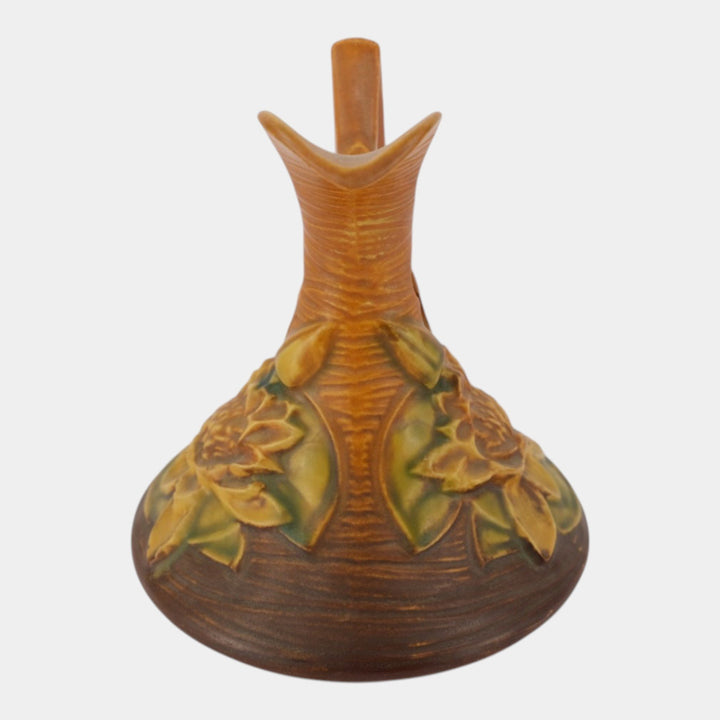 Roseville Water Lily Brown 1943 Vintage Art Deco Pottery Ceramic Ewer 10-6