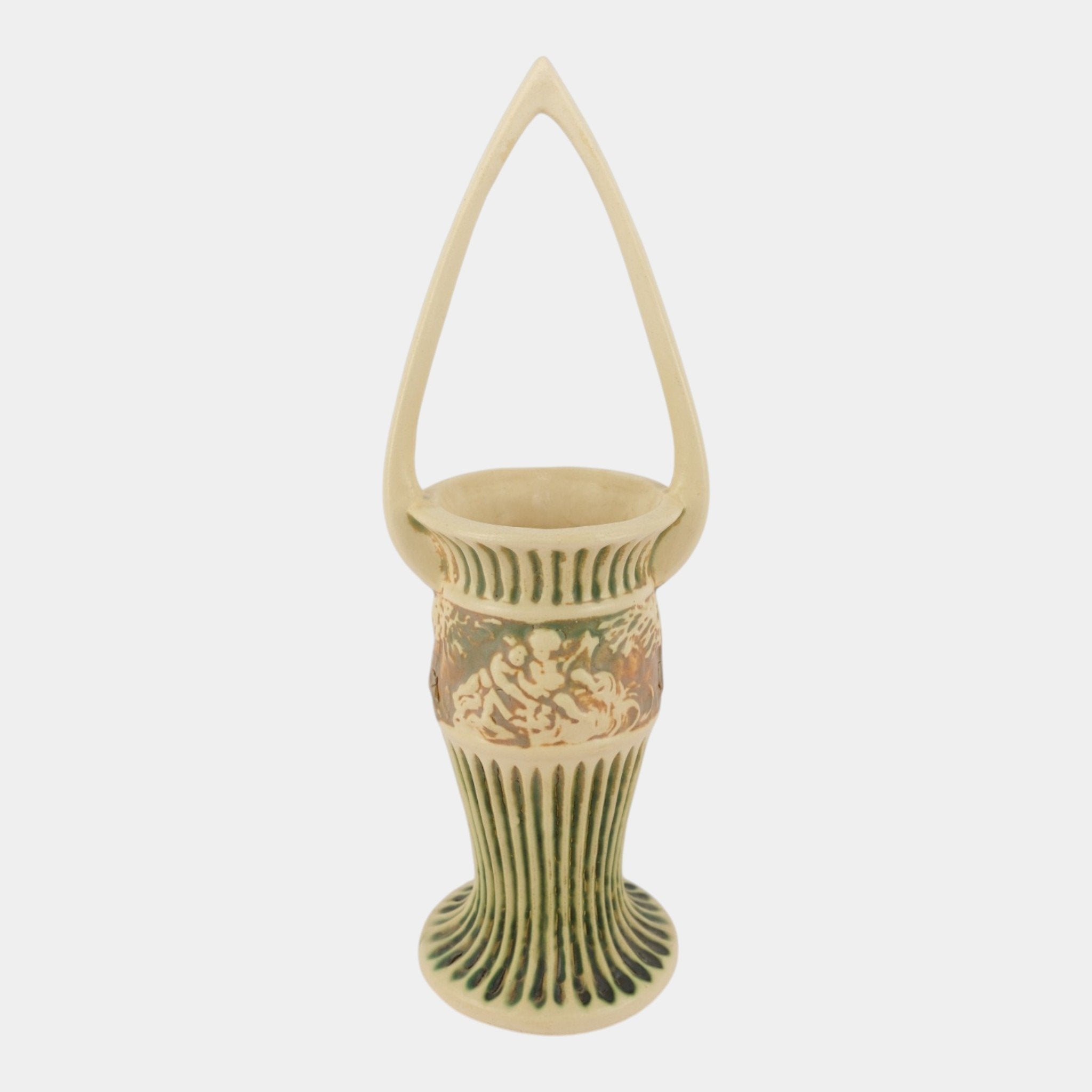 ヴィンテージ   ローズウッド彫刻セット 1960年代 Roseville Donatello 1916 Vintage Art Pottery Ceramic Basket 306-14