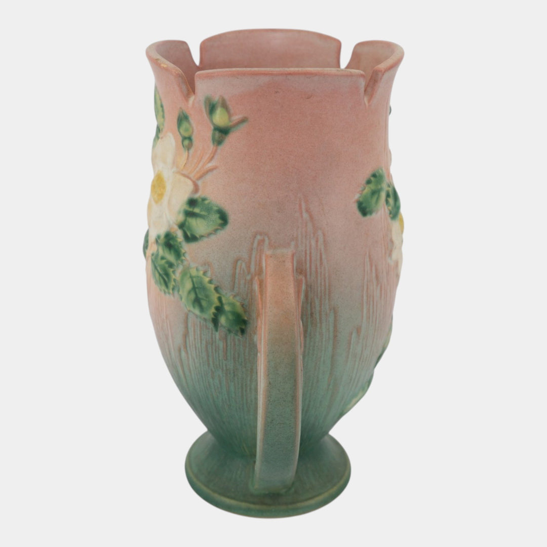 Roseville White Rose Pink 1940 Vintage Art Deco Pottery Ceramic Vase 986-9