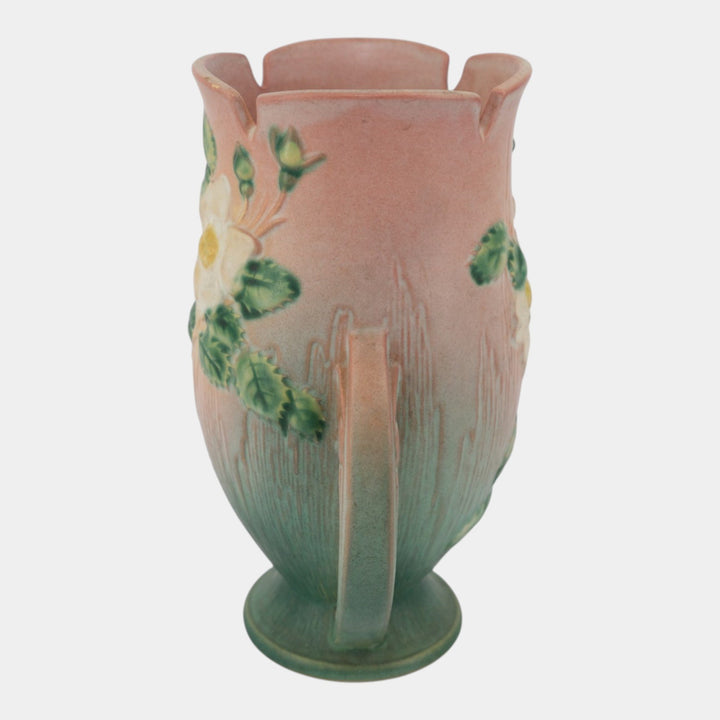 Roseville White Rose Pink 1940 Vintage Art Deco Pottery Ceramic Vase 986-9