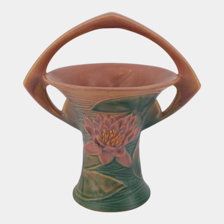 Roseville Water Lily Pink 1943 Mid Century Modern Pottery Ceramic Basket 380-8