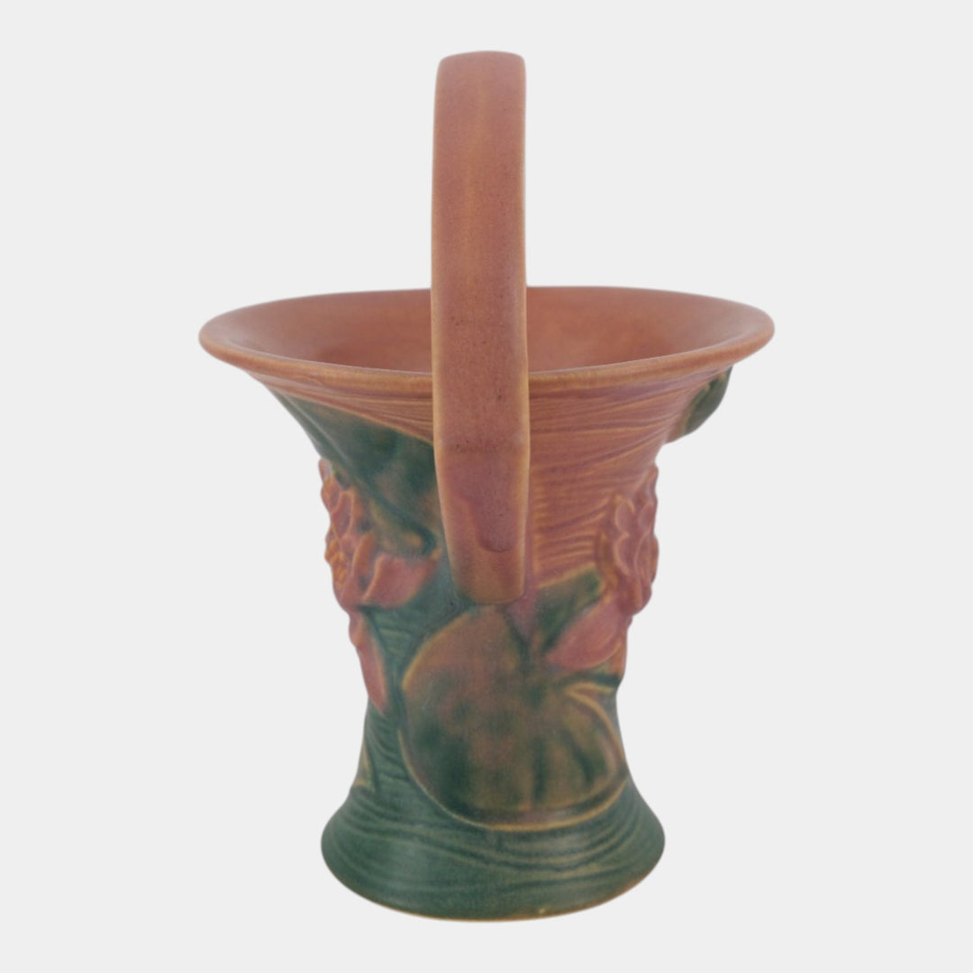 Roseville Water Lily Pink 1943 Mid Century Modern Pottery Ceramic Basket 380-8