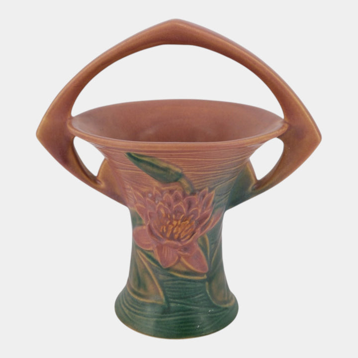 Roseville Water Lily Pink 1943 Mid Century Modern Pottery Ceramic Basket 380-8