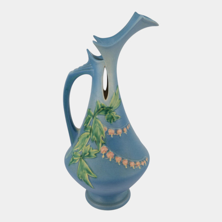 Roseville Bleeding Heart Blue 1940 Vintage Art Pottery Ceramic Ewer 975-15