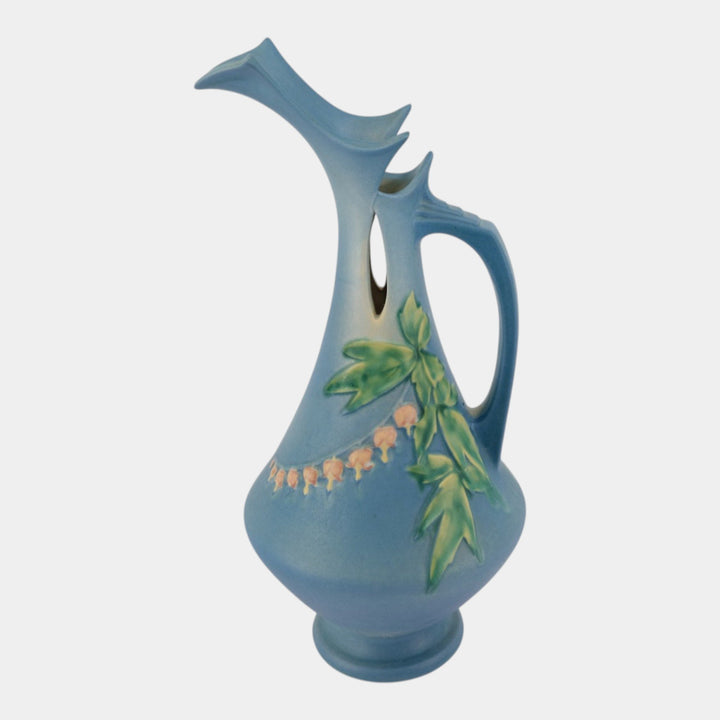 Roseville Bleeding Heart Blue 1940 Vintage Art Pottery Ceramic Ewer 975-15