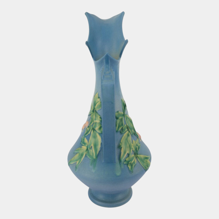Roseville Bleeding Heart Blue 1940 Vintage Art Pottery Ceramic Ewer 975-15
