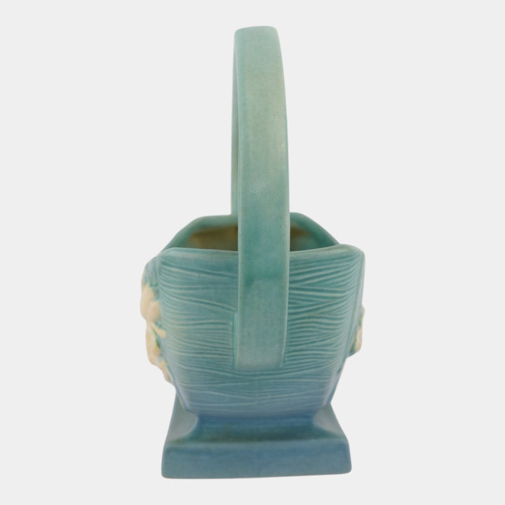 Roseville Water Lily Blue 1943 Vintage Art Pottery Ceramic Basket 381-10