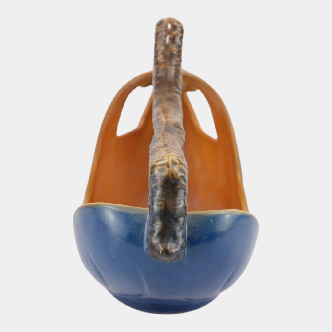 Roseville Pine Cone Blue 1953 Vintage Art Pottery Ceramic Basket 410-10