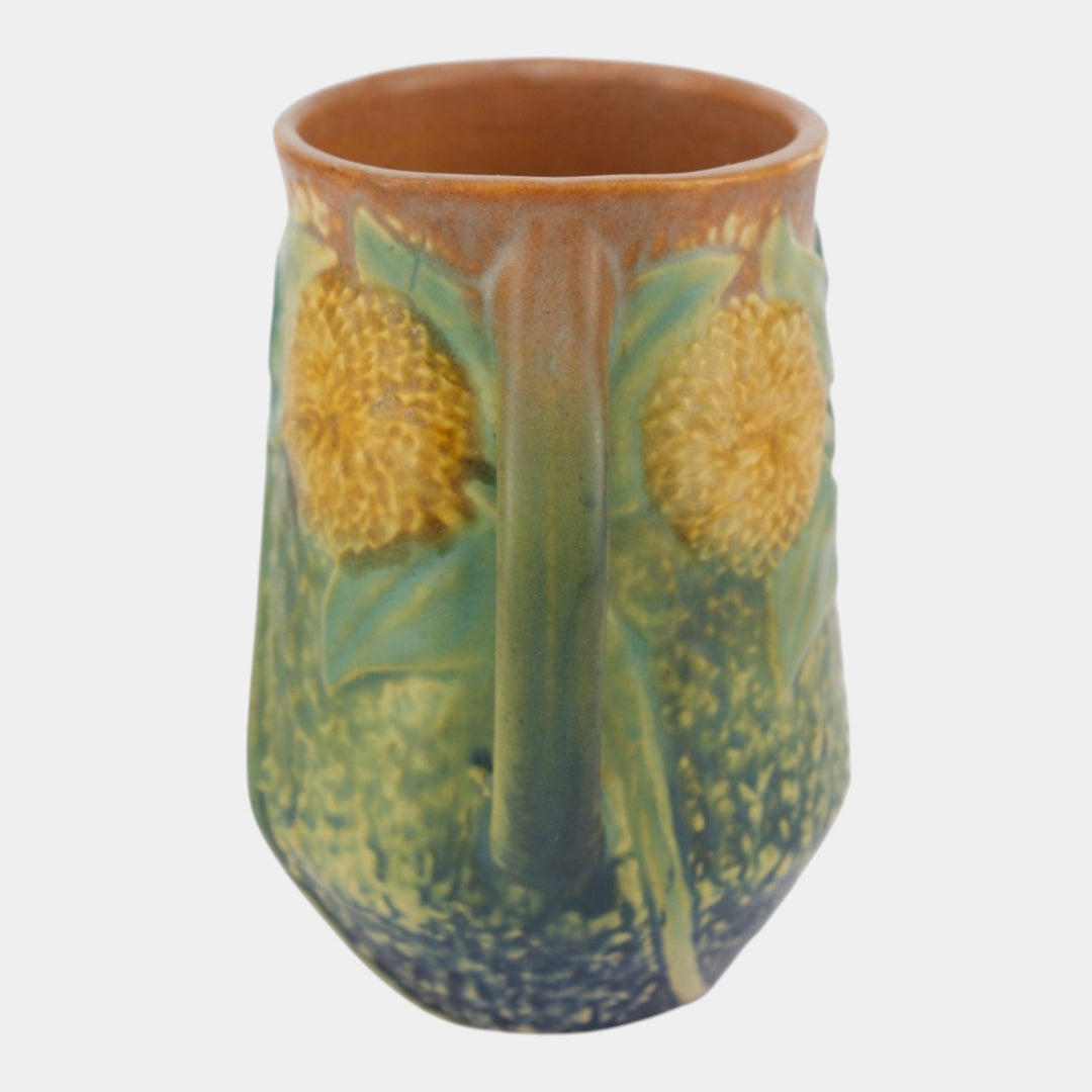 Roseville Sunflower 1930 Vintage Arts & Crafts Pottery Ceramic Handled Vase
