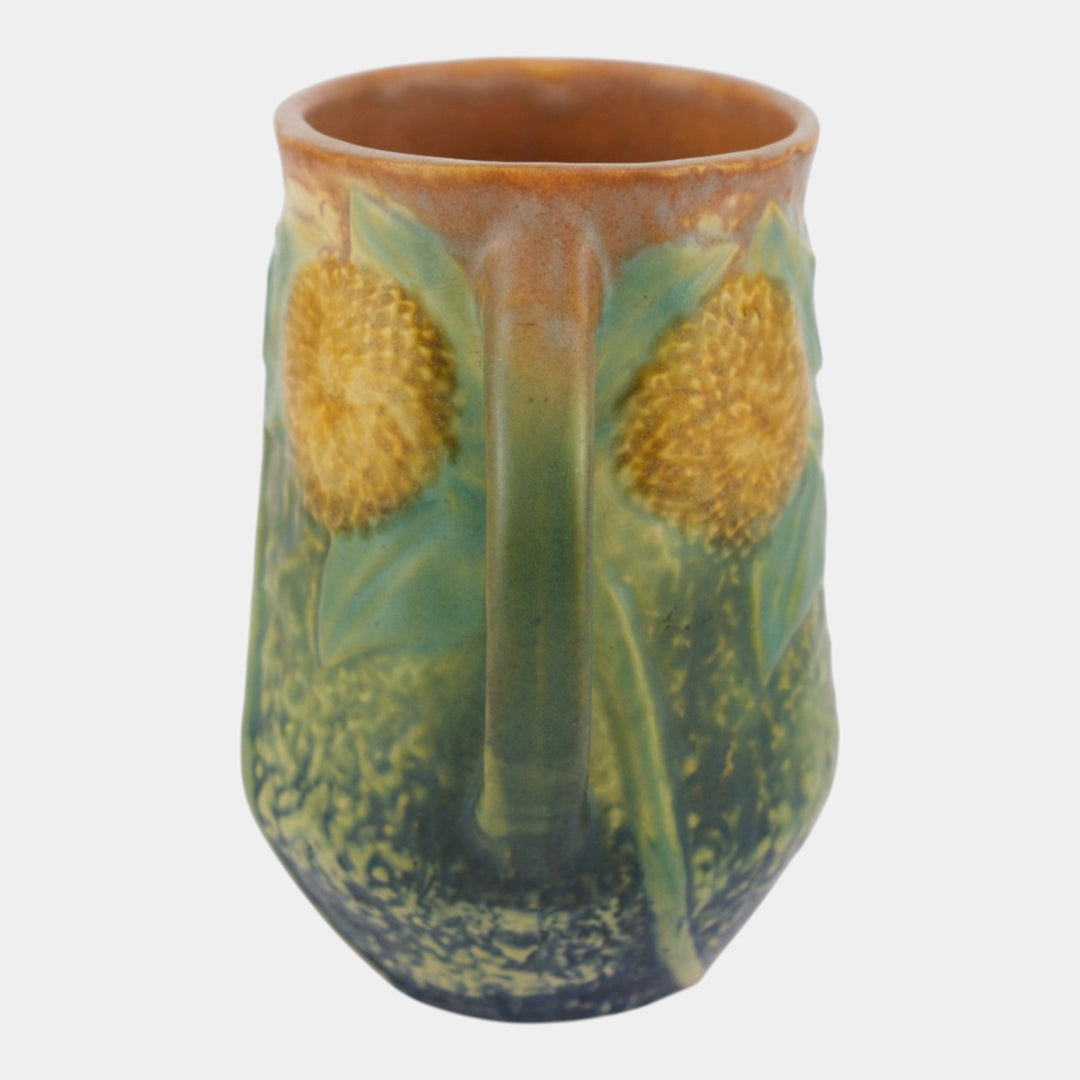 Roseville Sunflower 1930 Vintage Arts & Crafts Pottery Ceramic Handled Vase