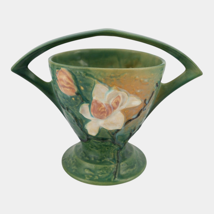 Roseville Magnolia Green 1941 Mid Century Modern Pottery Ceramic Basket 384-8