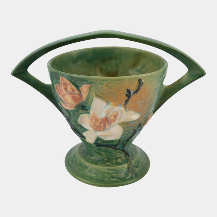 Roseville Magnolia Green 1941 Mid Century Modern Pottery Ceramic Basket 384-8