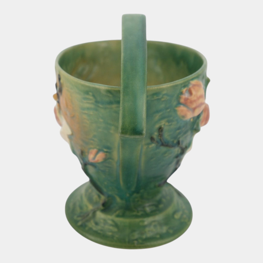 Roseville Magnolia Green 1941 Mid Century Modern Pottery Ceramic Basket 384-8